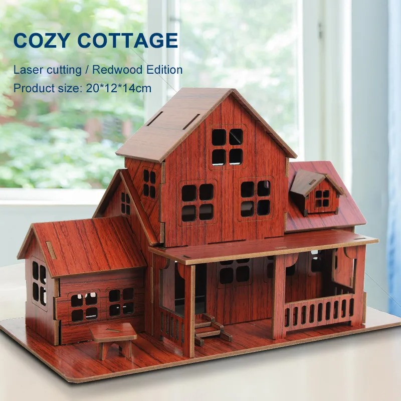 Model Kit Wood - نموذج ألغاز خشبية ثلاثية الأبعاد، منزل